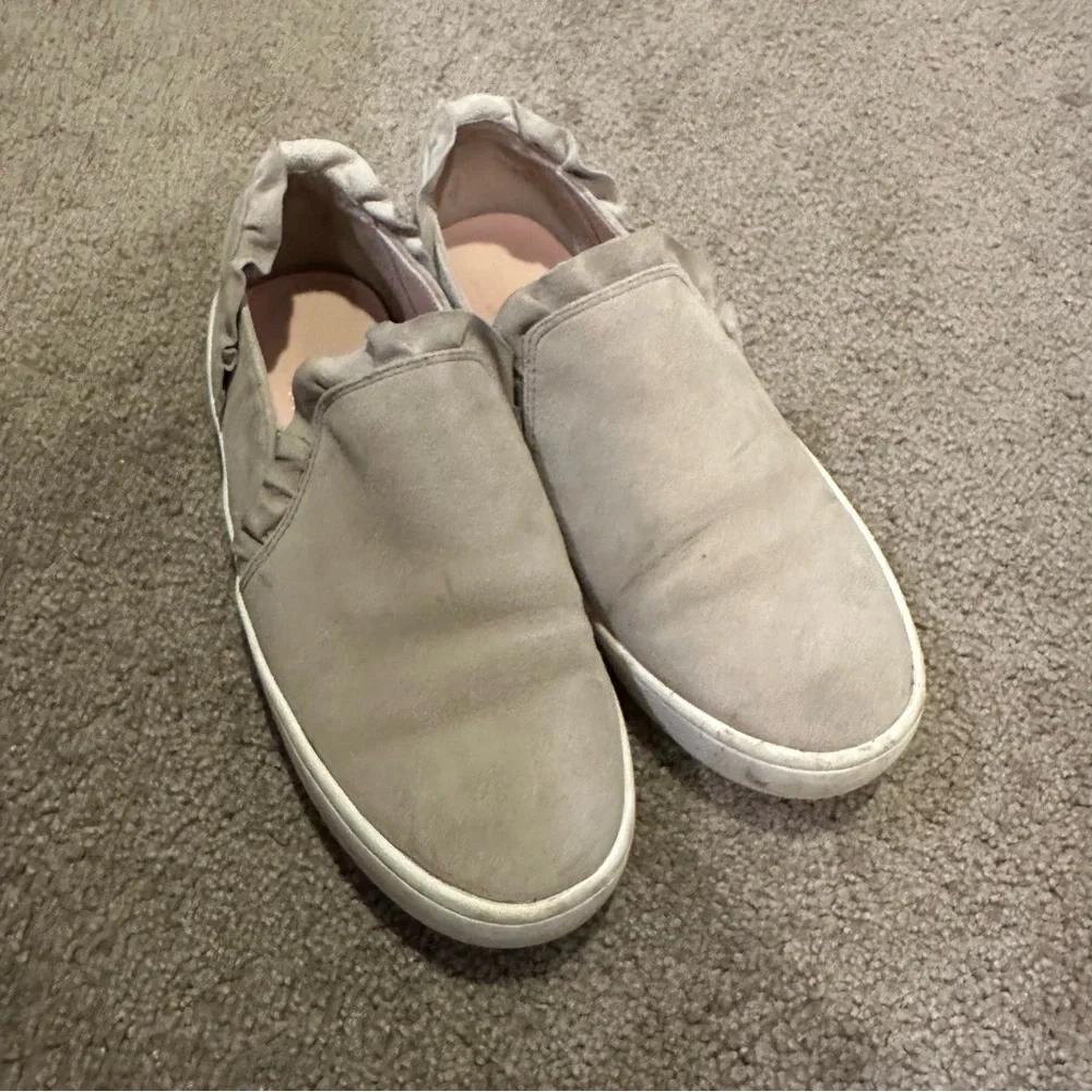 Kate Spade Lillie Gray Suede Slip On Sneaker Ruffle